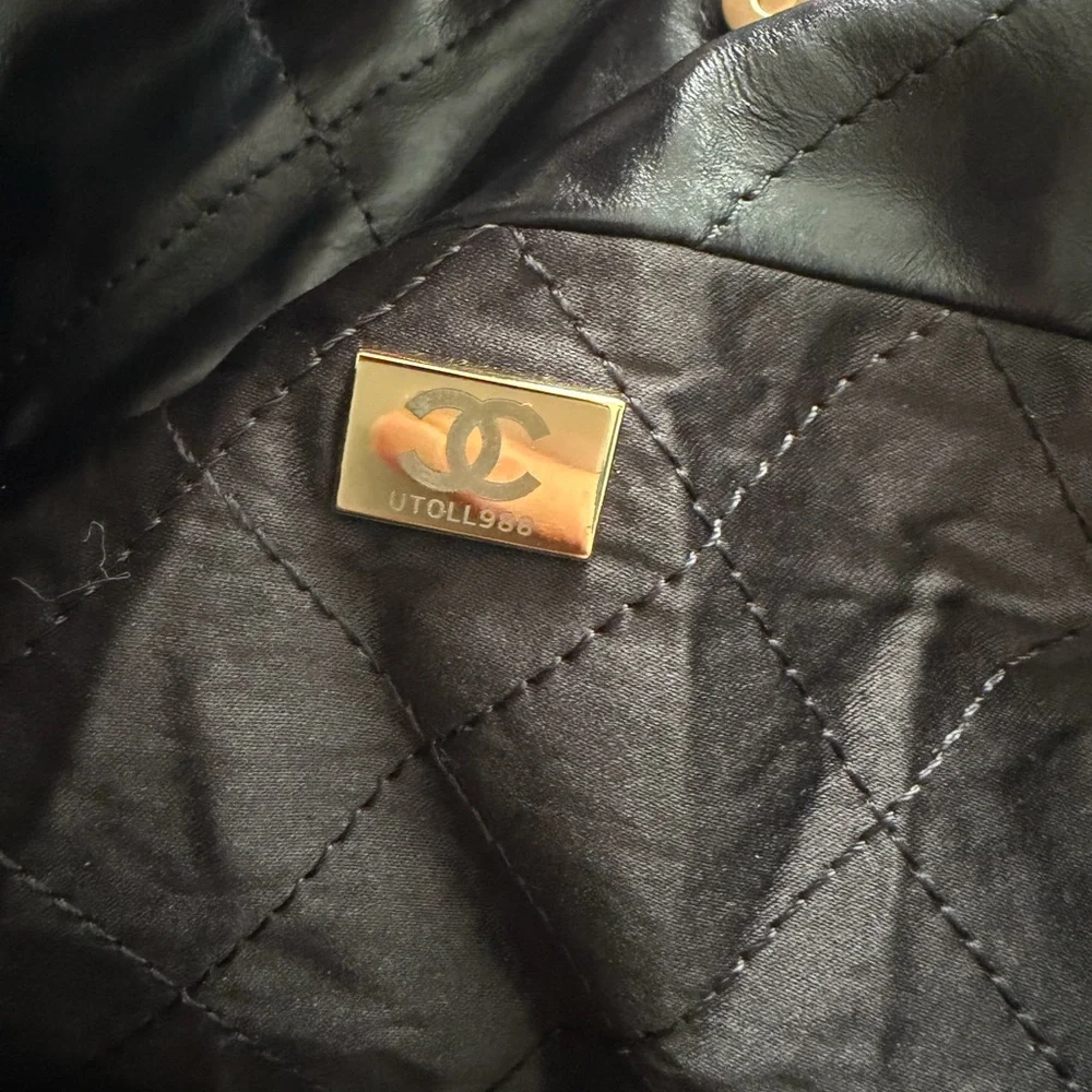 Black Quilted Shoulder Bag with Gold Accents - Picture 5 of 9